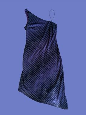 Y2K Asymmetric One-Shoulder Purple Dress with Diagonal Black Sparkle Details